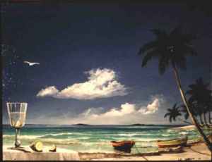Ti-Punch servi sur fond de plage des Antilles